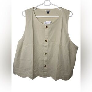 American Eagle Button Down Scalloped Sleeveless Beige Top NWT